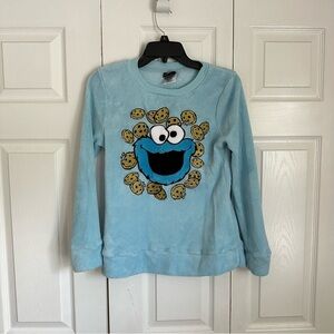 Sesame Street Cookie Monster Shirt Womens XS XCH 0-2 Fleece Pajama Top Kidcore